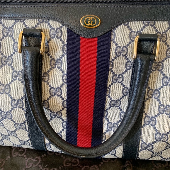 SOLD 🚫 Gucci Navy Boston Speedy Monogram Handbag - Picture 2 of 8